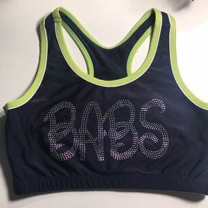 navy blue and green babs sports bra